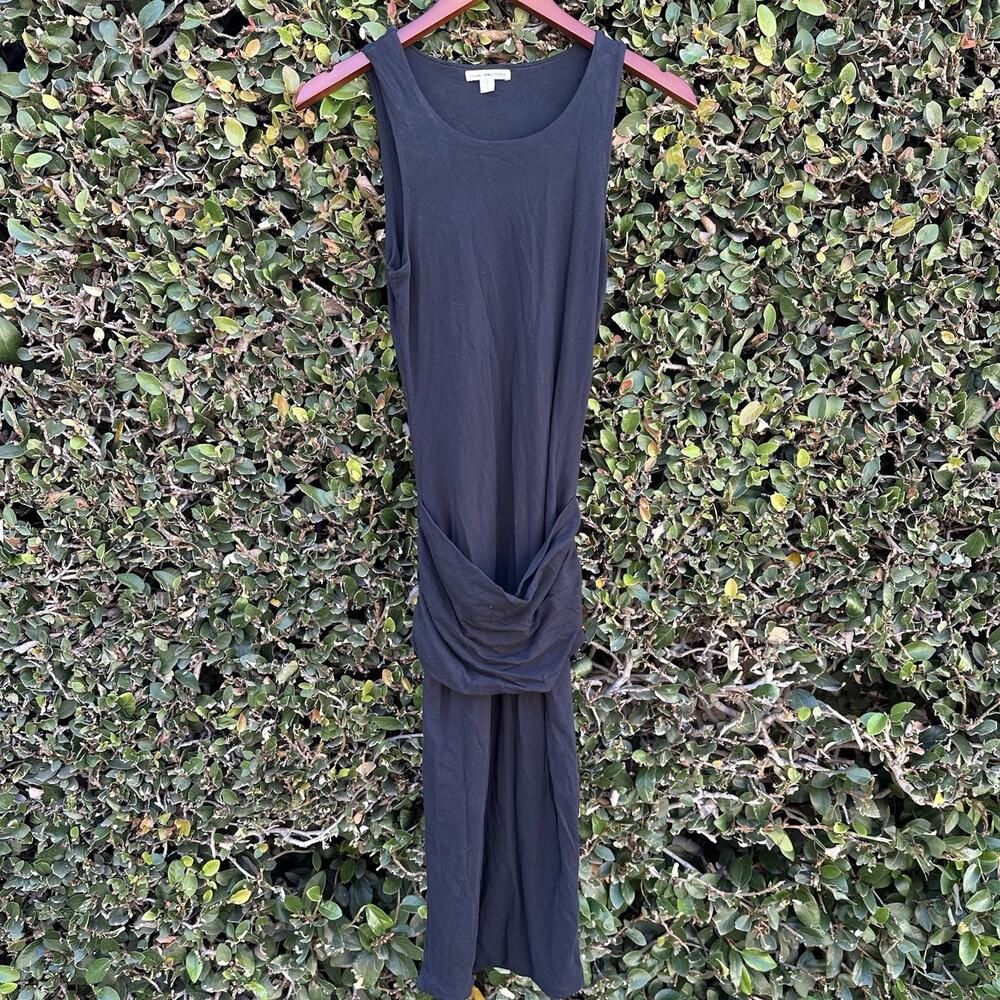 James Perse Dress 1 S Black Sleeveless Ruched Waist Minimal City Contemporary